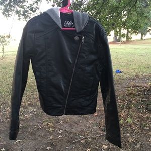 Justice black faux leather jacket girls size 8/10